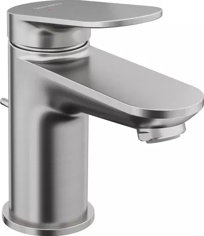 Baterie lavoar Duravit Wave WA1010001070, marime S, cartus ceramic, monocomanda, 137 mm, ventil, Otel mat