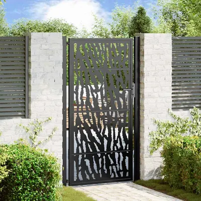 vidaXL Poartă de grădină neagră 100x175 cm, model cu urme din oțel