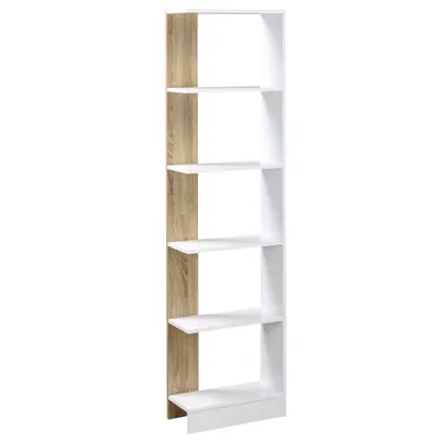HOMCOM Bibliotecă de Perete cu 5 Rafturi și Dispozitiv Anti-Răsturnare din PAL 45x21x170 cm Alb Stejar | Aosom Romania