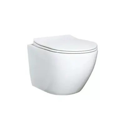 Set vas wc suspendat rimless, cu capac soft close, alb, Leziter Delano