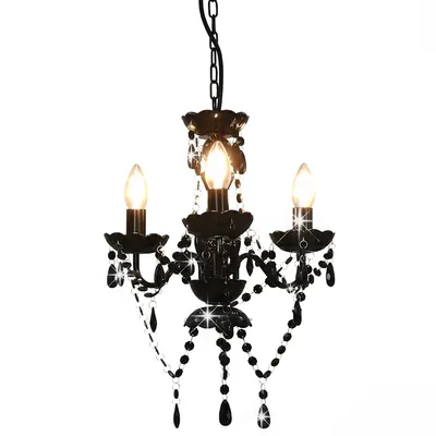 vidaXL Candelabru cu mărgele, negru, rotund, 3 becuri E14