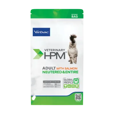 Hrana uscata pentru pisici Virbac HPM Adult Neutered Entire cu somon 1,5 kg