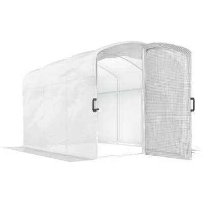 Outsunny Seră tunel de grădină 6m², seră tunel 300x200x195cm folie PE 220 g/m² margini prelungite 50 cm cu ușă alb | Aosom Romania
