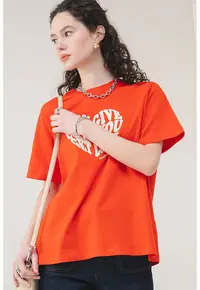 Tricou de bumbac Valerie - Alb fildes/Rosu vermillion