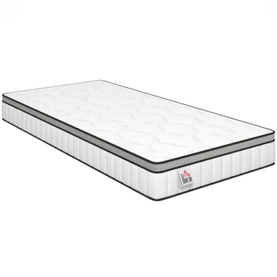 HOMCOM Saltea 90 x 190 cm, grosime 20cm, saltea cu arcuri ensachate 7 zone spumă cu memorie infuzată cu gel răcoritor | Aosom Romania