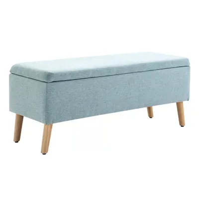 HOMCOM bancă cu spațiu de depozitare, banchetă tapitată cu aspect de in, ladă-bancă cu picioare din lemn, bancă-ladă pentru living dormitor hol 110 x 39 x 45 cm, verde deschis | Aosom Romania