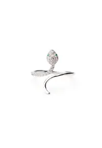 Inel Panthere placat cu aur alb - incrustat cu cristale Zirconia - dimensiune reglabila