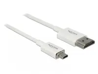 Cablu HDMI la micro HDMI-D T-T 3D 4K 0.25m Slim Premium Alb, Delock 85147