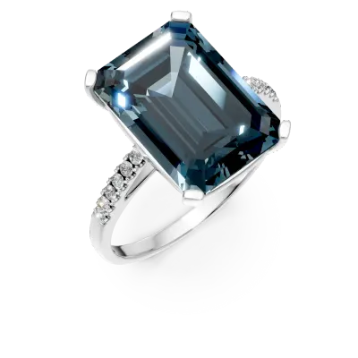 Inel din aur alb cu topaz London blue octogonal de 9.2ct si diamante de 0.1ct