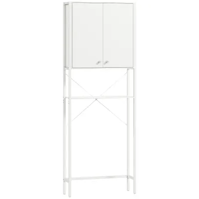 Mobilier HOMCOM pentru Baie Deasupra WC-ului cu Dulap și Raft Deschis, Mobilier Salvaspazio cu Picioare din Metal pentru Baie și Spălătorie, 64x20x180 cm, Alb | Aosom Romania
