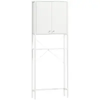 Mobilier HOMCOM pentru Baie Deasupra WC-ului cu Dulap și Raft Deschis, Mobilier Salvaspazio cu Picioare din Metal pentru Baie și Spălătorie, 64x20x180 cm, Alb | Aosom Romania