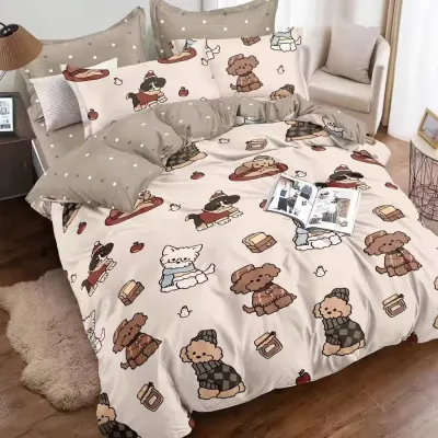 Lenjerie pat dublu cu Elastic - 3 Bucati 199 Lei - Bej, catei