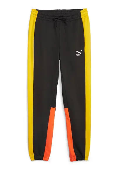 Pantaloni sport cu model colorblock Classics Block - Negru/Galben/Portocaliu