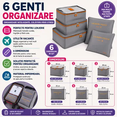 Set 6 genti pentru organizare bagaj, Poliester, Impermeabil