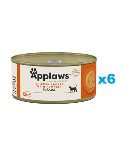 APPLAWS Cat Adult Chicken Breast with Pumpkin in Broth 6x156 g piept pui si dovleac, hrana in sos pentru pisica