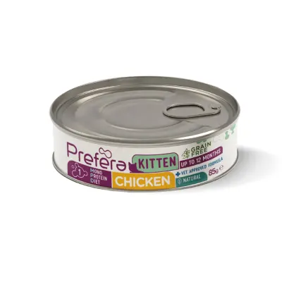 PREFERA MPD Kitten, Pui, dietă veterinară, conservă hrană umedă monoproteică fără cereale pisici junior, (în suc propriu), 85g