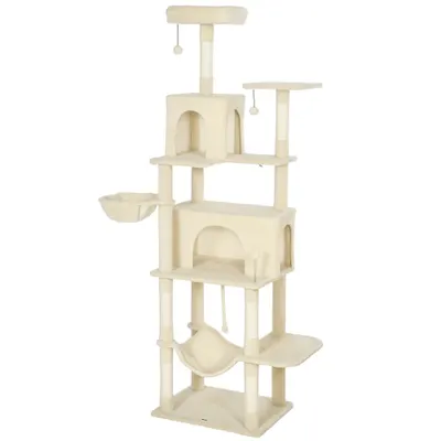 PawHut Copac zgârietor pentru pisici cu platformă, turn escaladă pentru pisici cu pat, peșteri, stâlpi din sisal 60x48x202 cm Bej | Aosom Romania