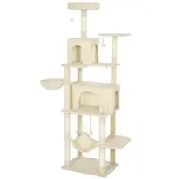 PawHut Copac zgârietor pentru pisici cu platformă, turn escaladă pentru pisici cu pat, peșteri, stâlpi din sisal 60x48x202 cm Bej | Aosom Romania