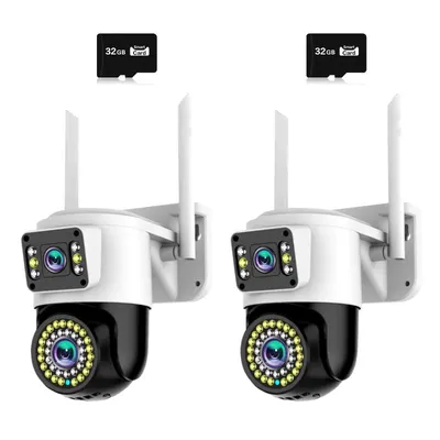 Set 2 x Camera Video Dual Lens 6MP, 42 LED, Vedere 360°, Wi-Fi, Card 32GB