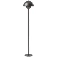 HOMCOM Lampă de podea, abajur rotund, comutator de picior, cablu lung, aspect elegant, metal, gri | Aosom Romania