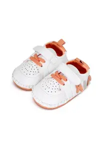 Pantofi Sport Casual - Piele ecologica - Baieti - Fete - Siret - Velcro - Alb - Portocaliu