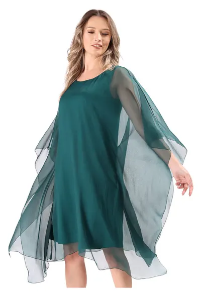 Rochie fluture din voal de matase naturala RXG-YRF - Verde smarald