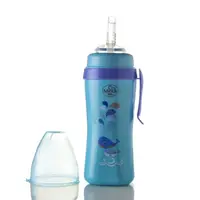 Cana anticurgere cu pai de silicon si clips de prindere 360 ml 6+ bleu