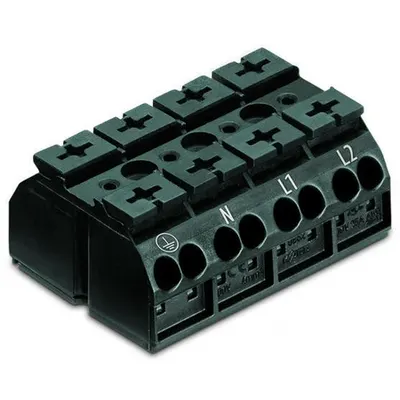 4-conductor chassis-mount terminal strip; suitable for Ex e II applications; 4-pole; PE-N-L1-L2; without ground contact; for 3 mm ø screw and nut; 4 mm²; 4,00 mm²; black