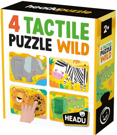 Puzzle-uri tactile Headu - Animale sălbatice, 4 piese