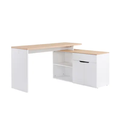 HOMCOM Birou cu Blat Extensibil pentru PC și Bibliotecă, 140x117x76 cm, Alb | Aosom Romania