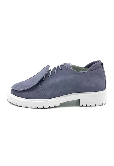 Pantofi casual de piele intoarsa cu toc masiv - Albastru prafuit