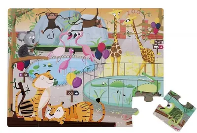 Puzzle tactil pentru copii Janod - O zi la gradina zoologica, 20 piese