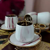 Set pentru ceai și cappuccino Morello - Marble, 6 cești cu farfurioare, 220 ml, Pink & Gold
