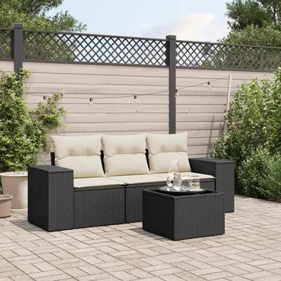 Gossi set mobilier de gradina cu perne, 4 piese, negru, poliratan