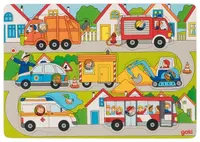 Puzzle din lemn Goki - Pe strada, cu fundal