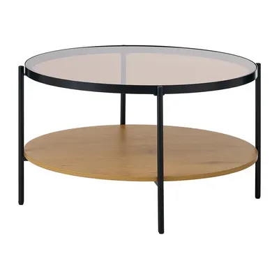 Măsuță de cafea în culoare naturală rotundă cu blat din sticlă ø 84 cm Hassel – Unique Furniture