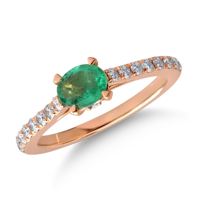 Inel din aur roz cu smarald oval de 0.5ct si diamante de 0.3ct