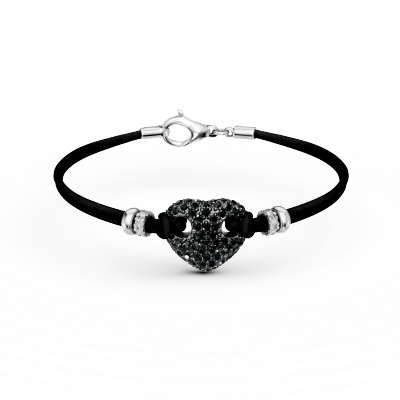 Bratara inima cu snur din aur alb-negru cu diamante negre de 0.88ct si diamante transparente de 0.08ct