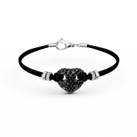 Bratara inima cu snur din aur alb-negru cu diamante negre de 0.88ct si diamante transparente de 0.08ct