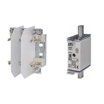 Pachet Protectie Circuit Trifazat: Soclu Siguranta Fuzibila NH00/NH000 3P (M8/M6), Siguranta Fuzibila NH000 gG 80A 500V
