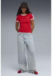 Tricou slim fit cu decolteu la baza gatului ALWAYS ON - Alb optic/Rosu vermillion
