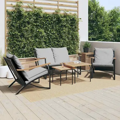 Gossi set mobilier de balcon, 5 piese, cu perne, negru, otel