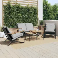 Gossi set mobilier de balcon, 5 piese, cu perne, negru, otel