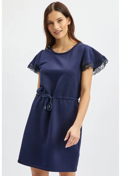 Rochie uni cu maneci scurte - Bleumarin