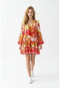 Rochie scurta din satin imprimat rosu 1