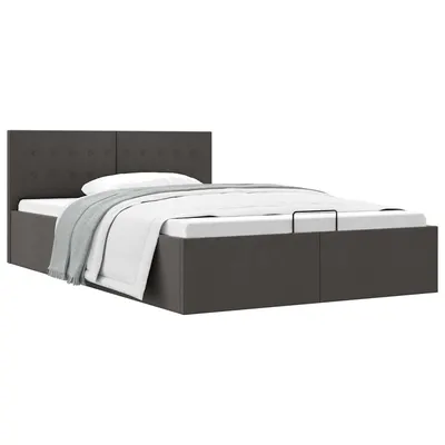 vidaXL Cadru pat hidraulic cu ladă, gri închis, 120 x 200 cm, textil