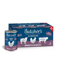 BUTCHER'S Original Recipe in jelly mix ficat sau rinichi 6x400 g bucati vita, miel si pui in aspic, hrana pentru caini