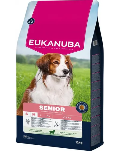 EUKANUBA Senior Small Medium Breeds Lamb Rice 12 kg hrană câine senior rase mici/medii bogată în miel și orez