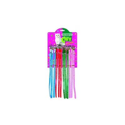 Zgarda caini, rosie, din piele sintetica cu strasuri albe si clopotel, 1 cm x 25 cm