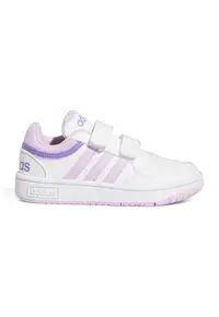 Pantofi sport de piele ecologica cu velcro Hoops 3.0 - Alb/Lila